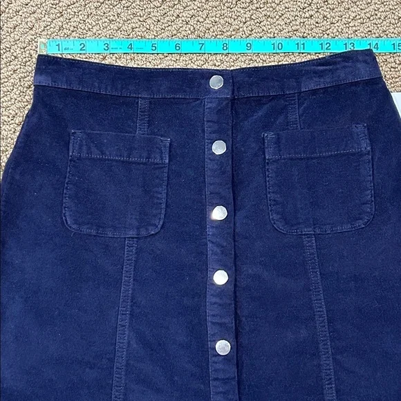 Urban Outfitters Navy Blue A-Line Velvet Mini Skirt Medium Patch Pockets - Picture 12 of 14